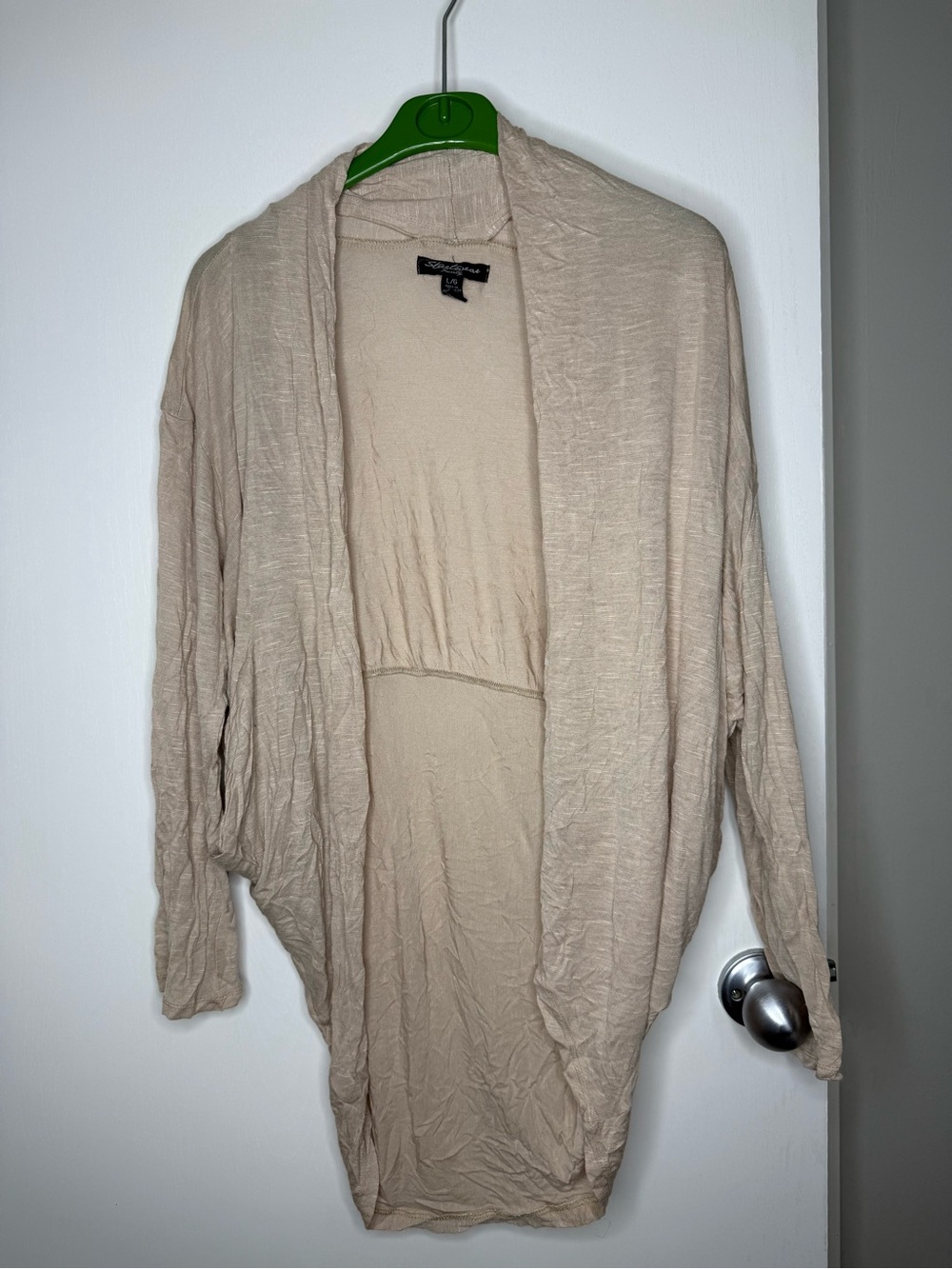 Streetwear Society Women’s Open-Front Cardigan Sweater in Beige FLAWED